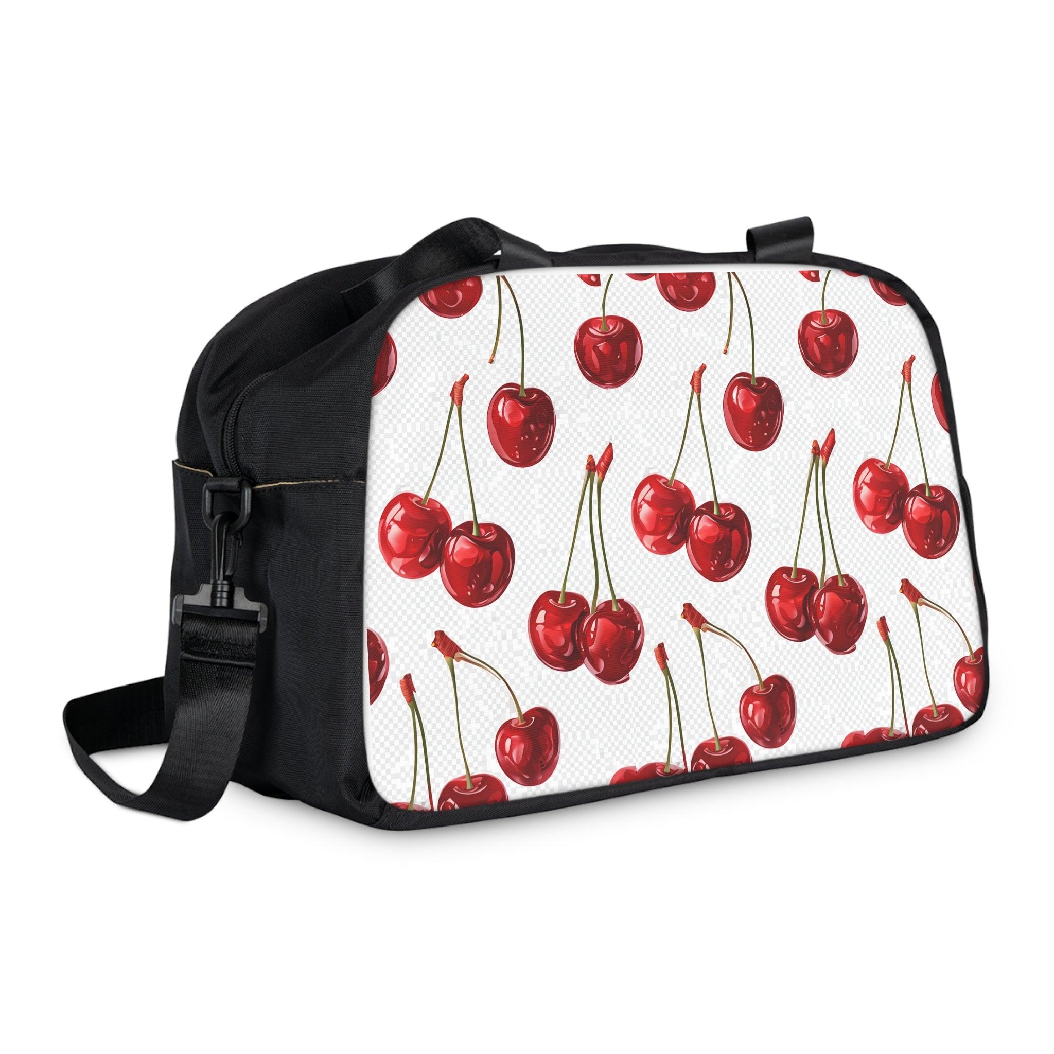 Sweet & Stylish  Womens White Cherry Print Fitness Handbag
