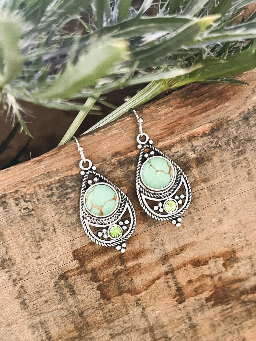 Beautiful Green and Silver Drop Earrings