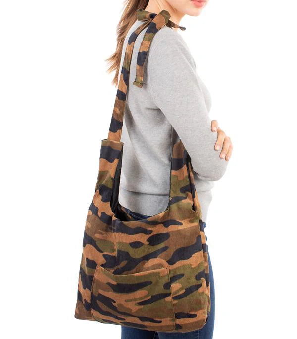 Corduroy Camo Print Crossbody Bag