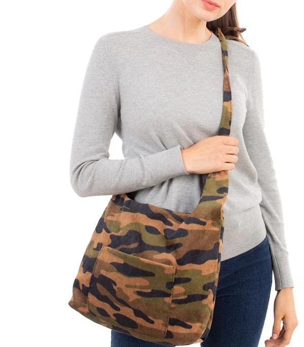 Corduroy Camo Print Crossbody Bag