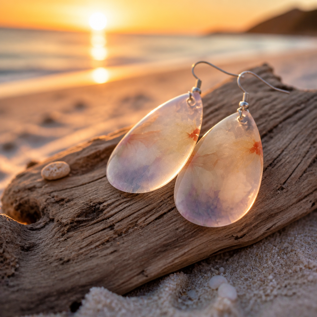Acrylic Teardrop Earrings White with Purple