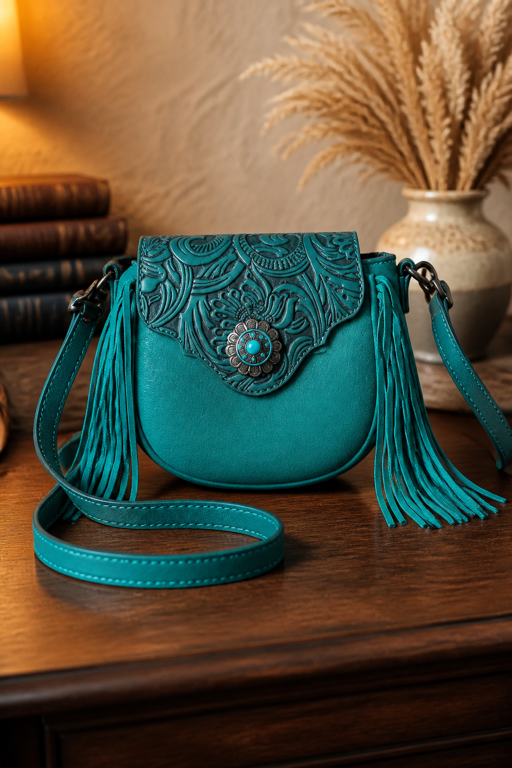 Montana West Floral Tooled Frinige Crossbody