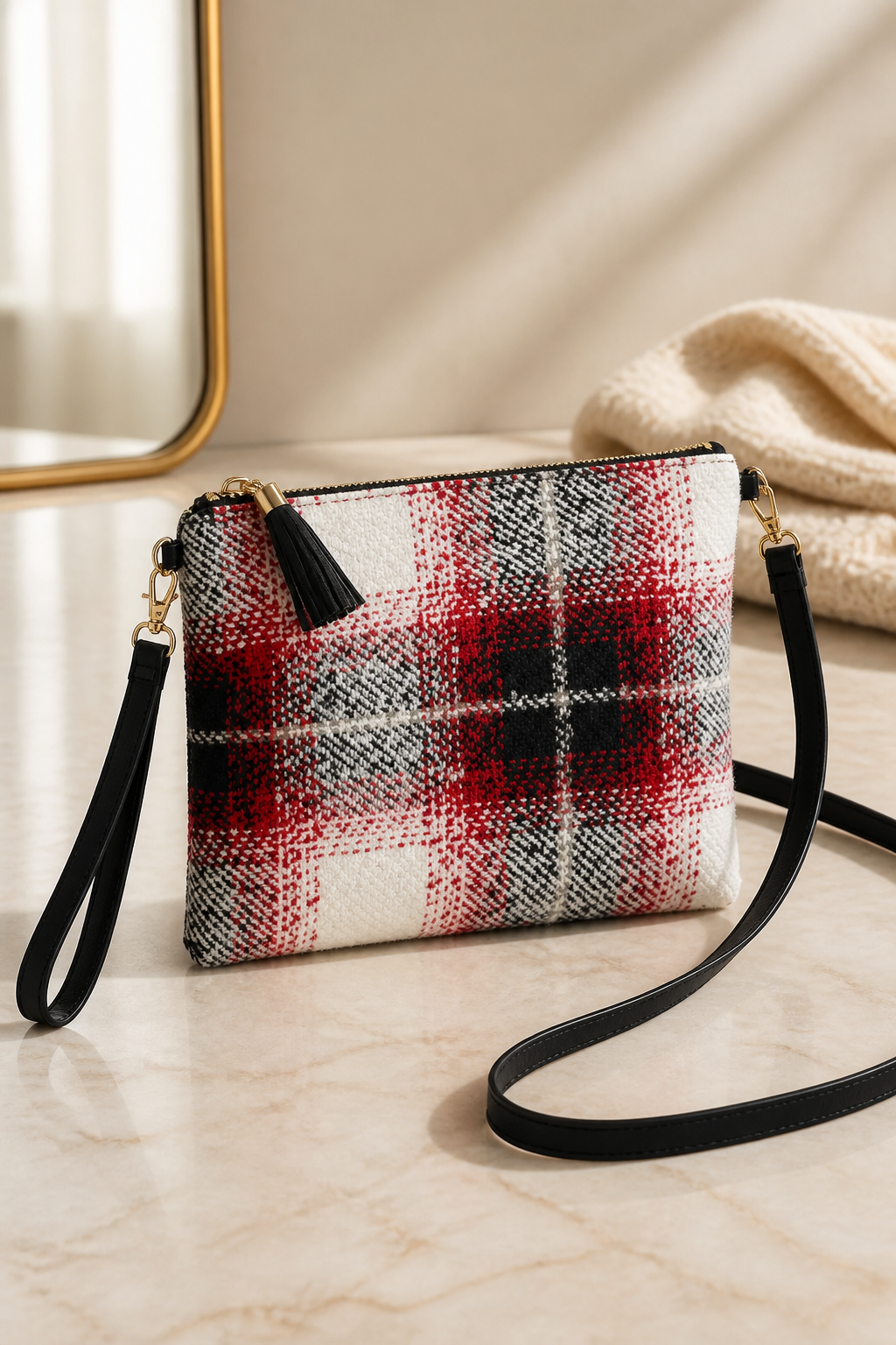 Plaid Fabric Crossbody Bag