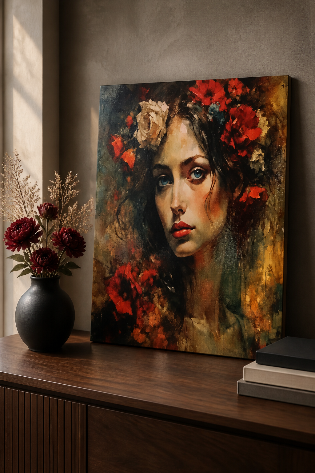 Beautiful Woman with Flowers Canvas