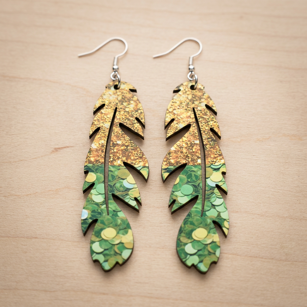 Green and Gold Leaf Earrings