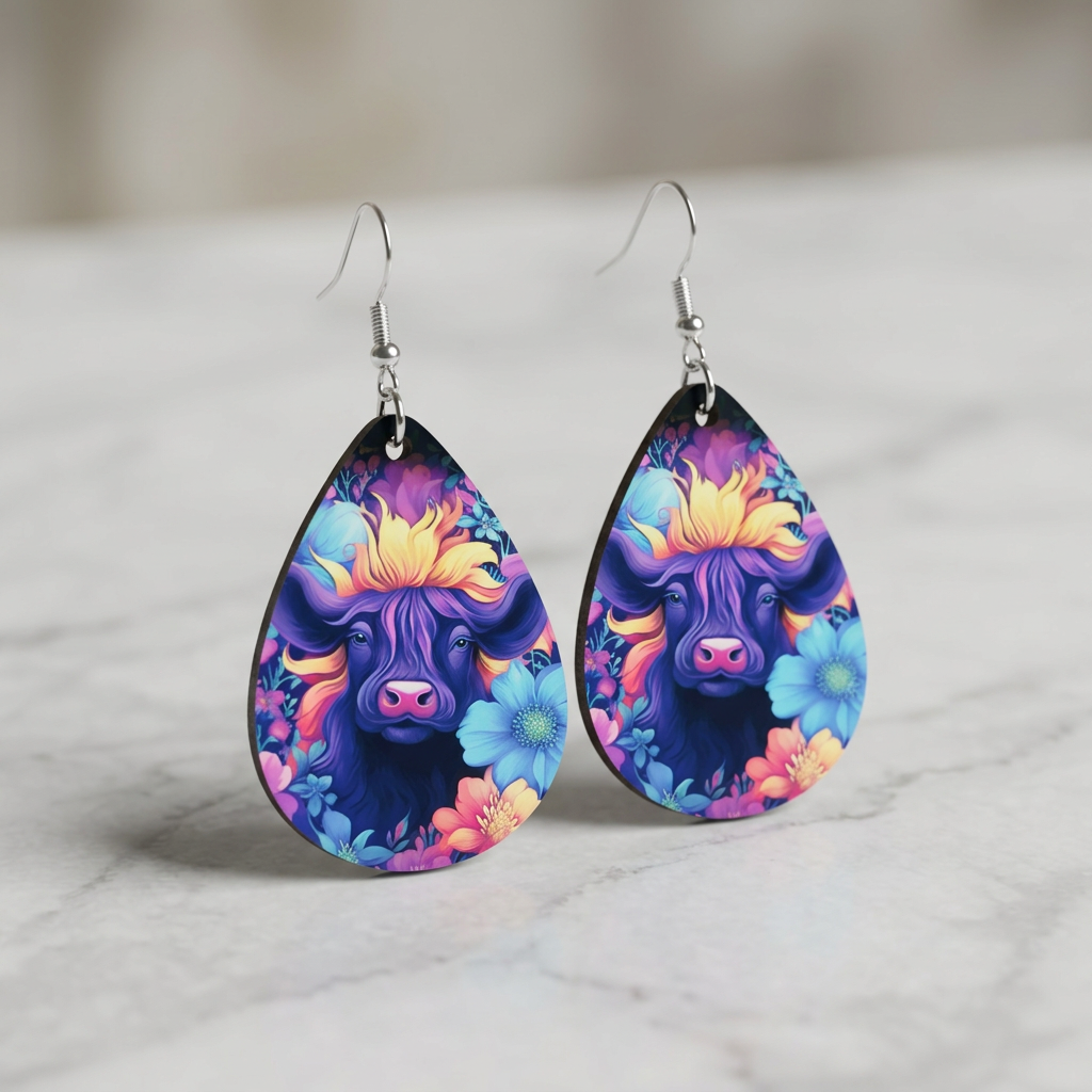 Adorable Purple Highland Cow Earrings