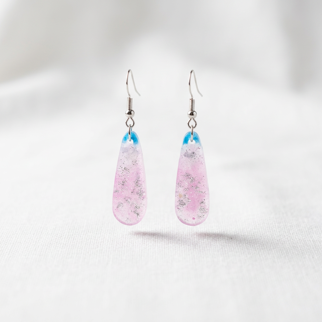 Pink and White Resin Teardrop earrings