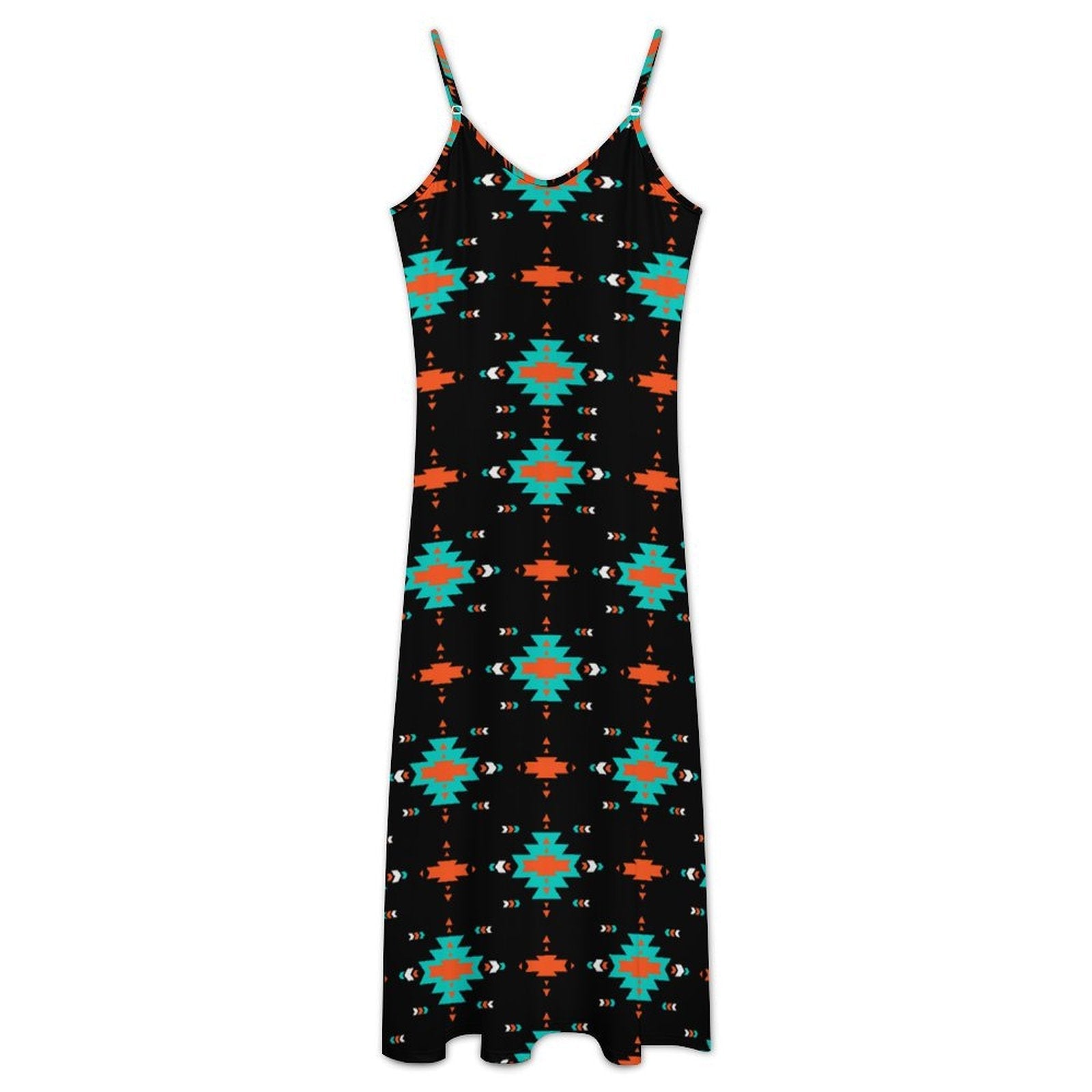 Baha Ranch Turquoise Orange Aztec Western Maxi Dress