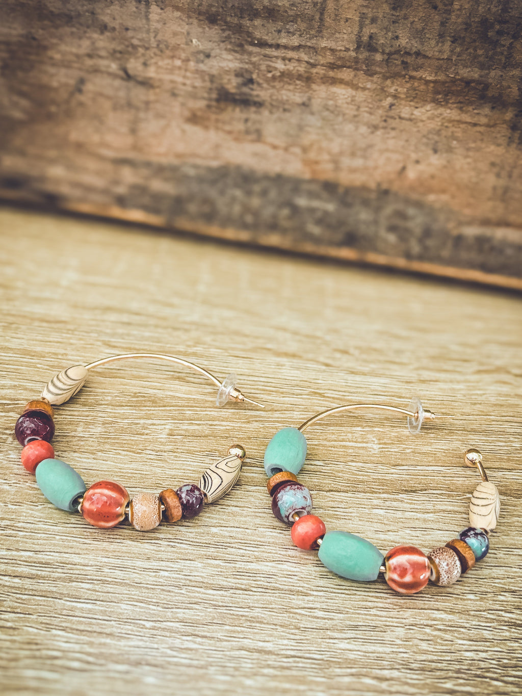 Bohemian Colorful Beaded Stone Hoop Earrings