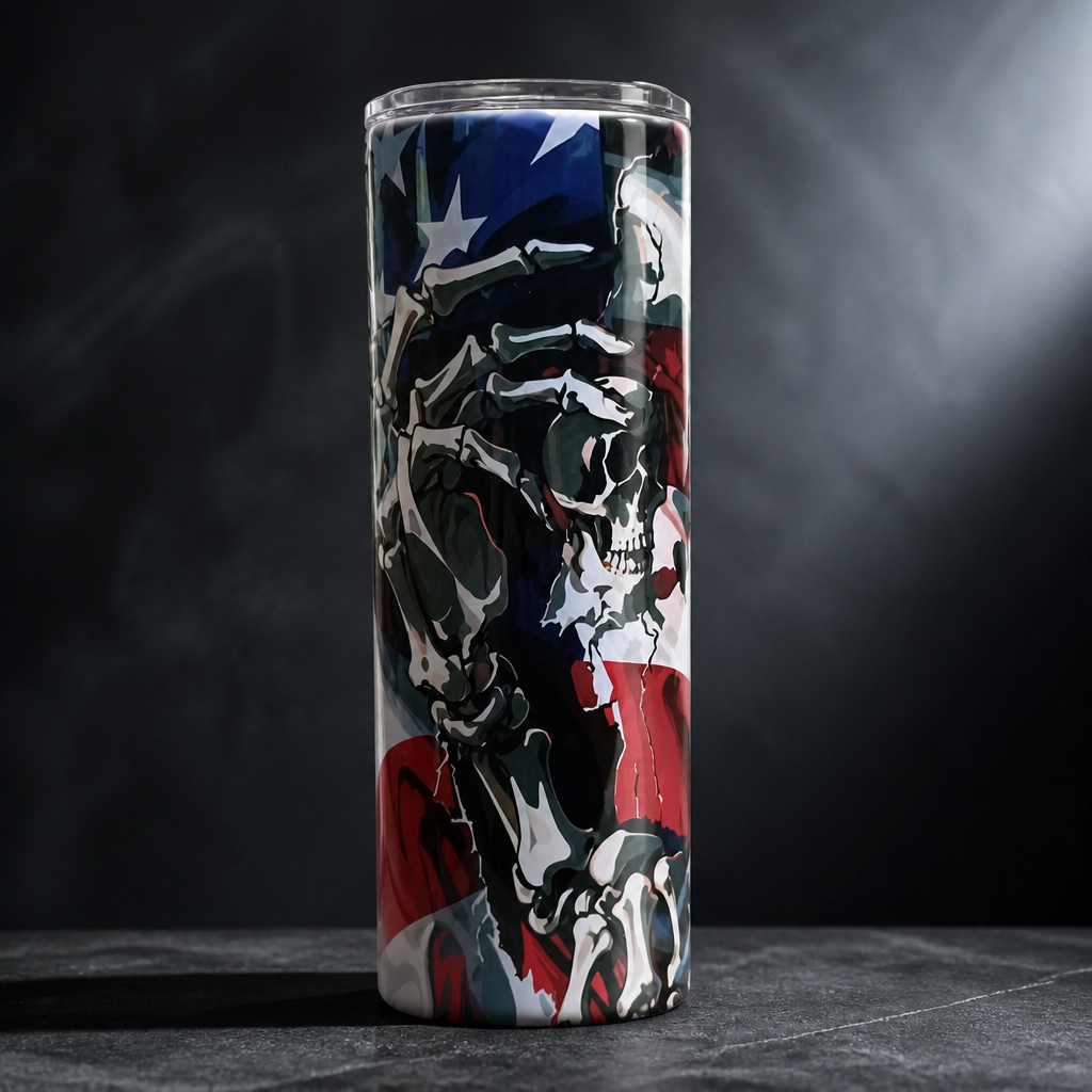 Skeleton on American Flag Tumbler