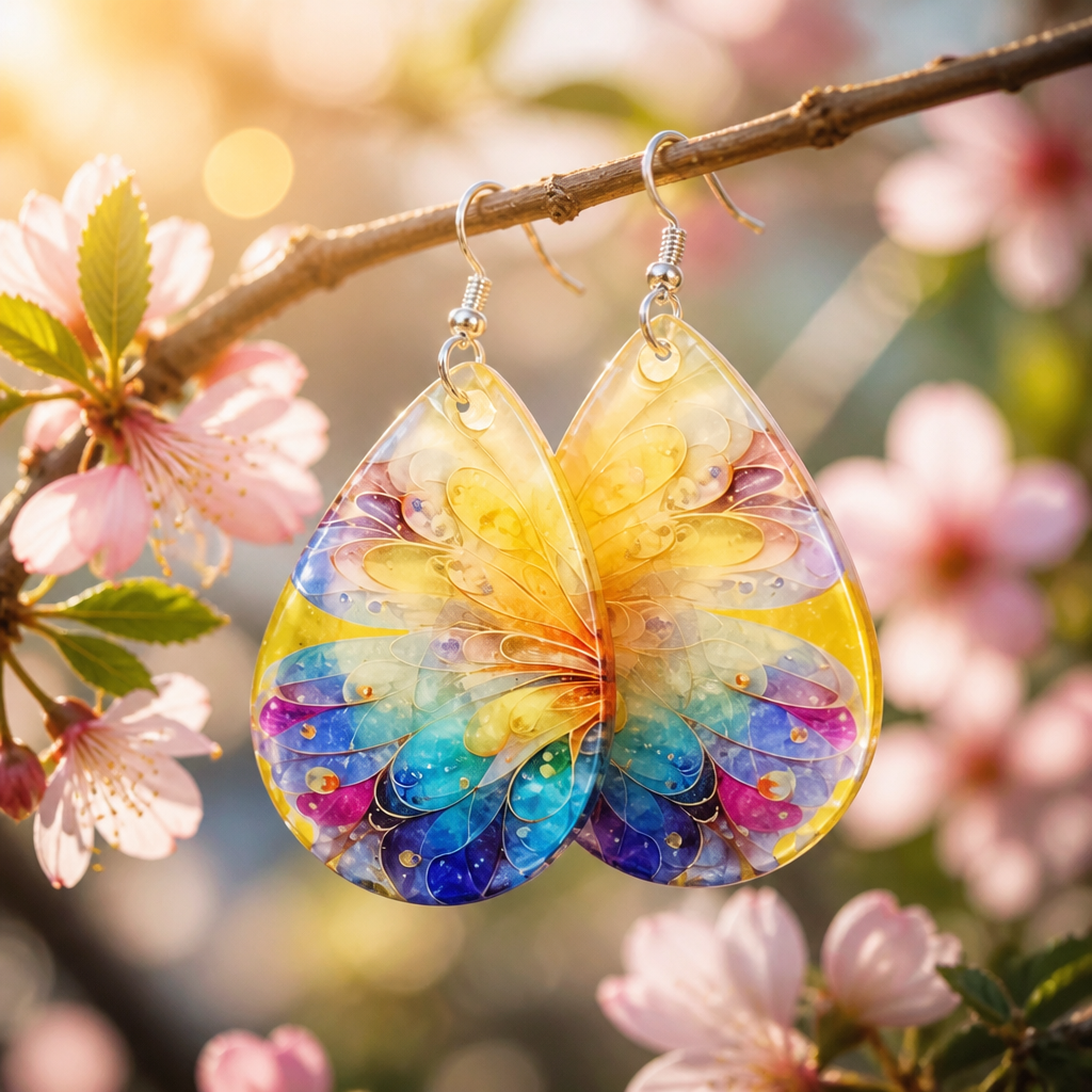 Yellow and Blue Butterfly Wing Earrings