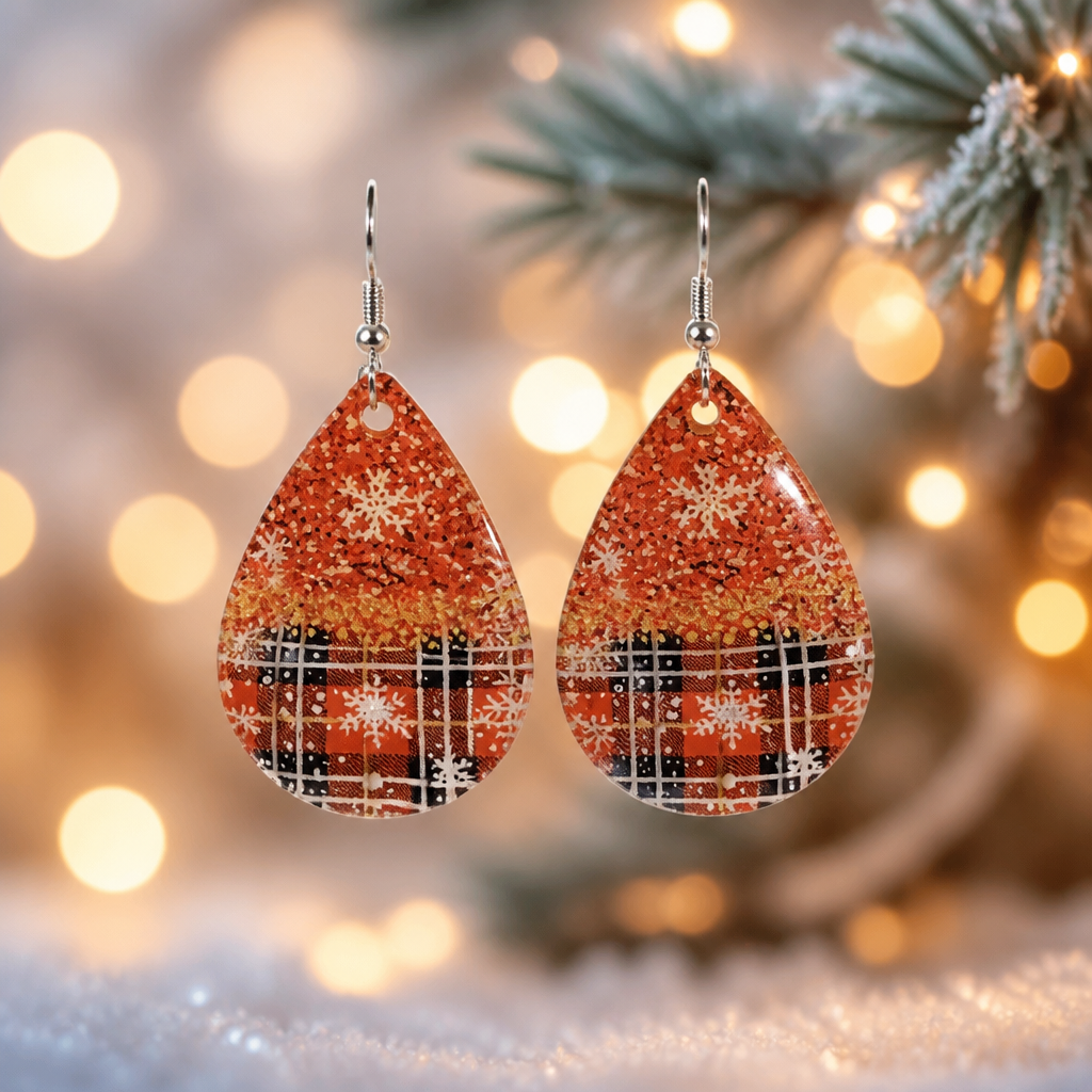 Snowflake Sublimation Teardrop Earrings