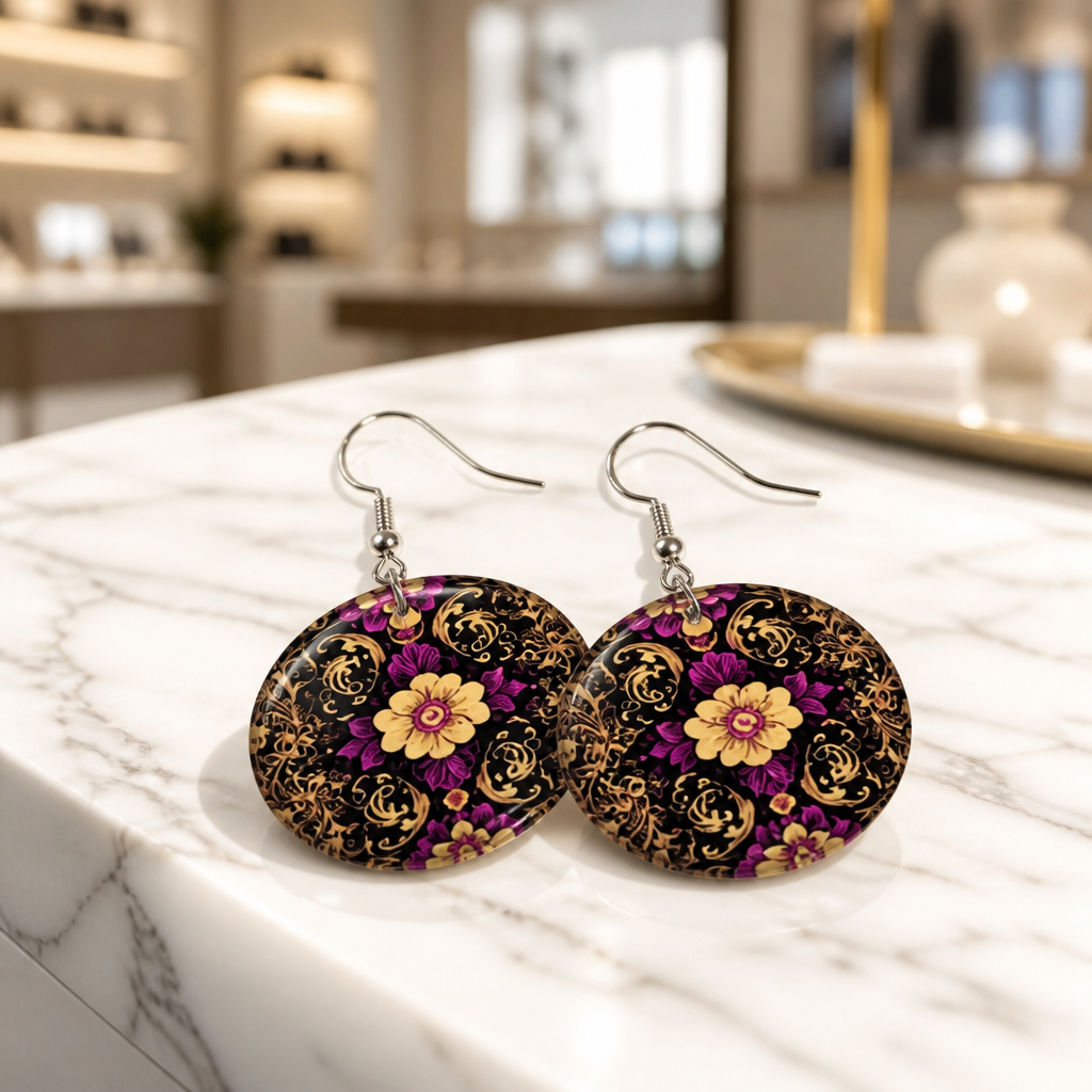 Purple and Black Dangle Earrings