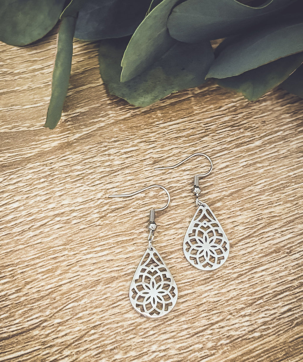 Beautiful Silver Floral Drop Earrings