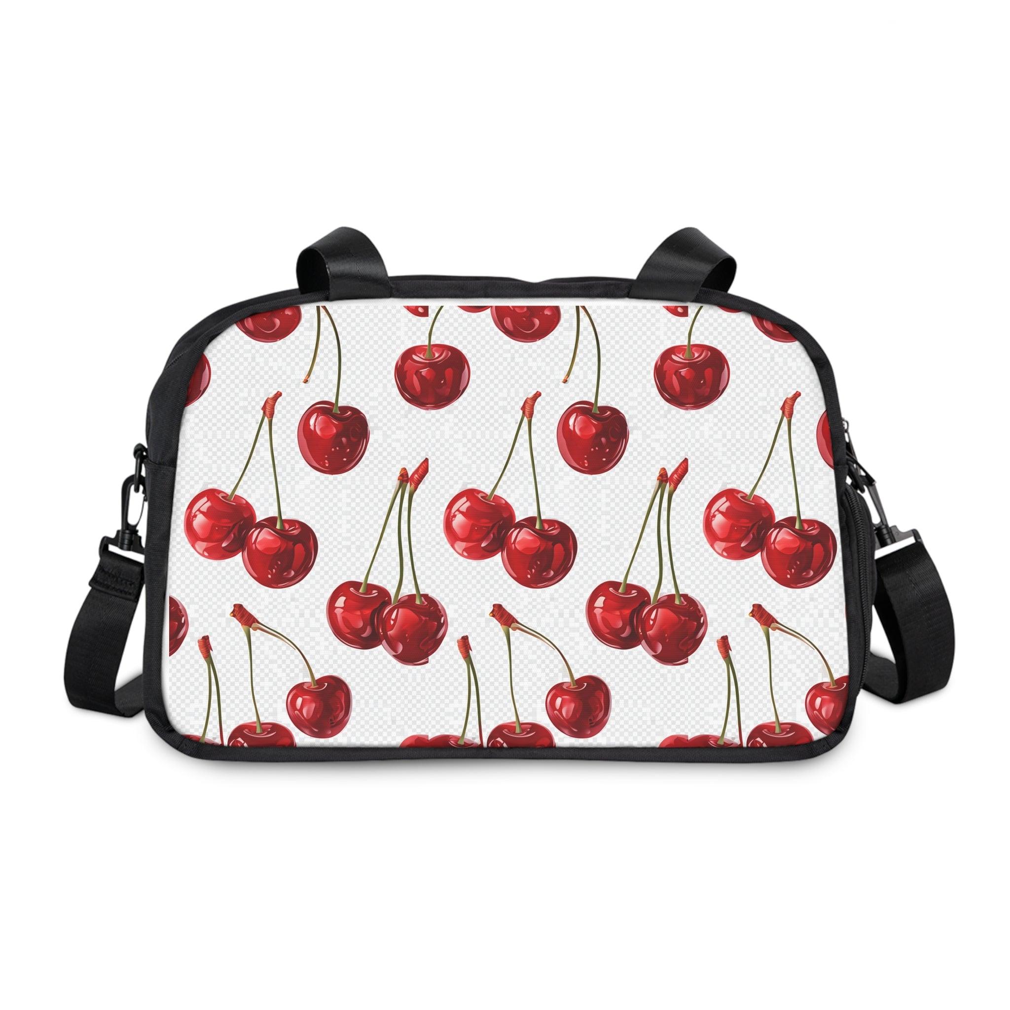 Sweet & Stylish  Womens White Cherry Print Fitness Handbag