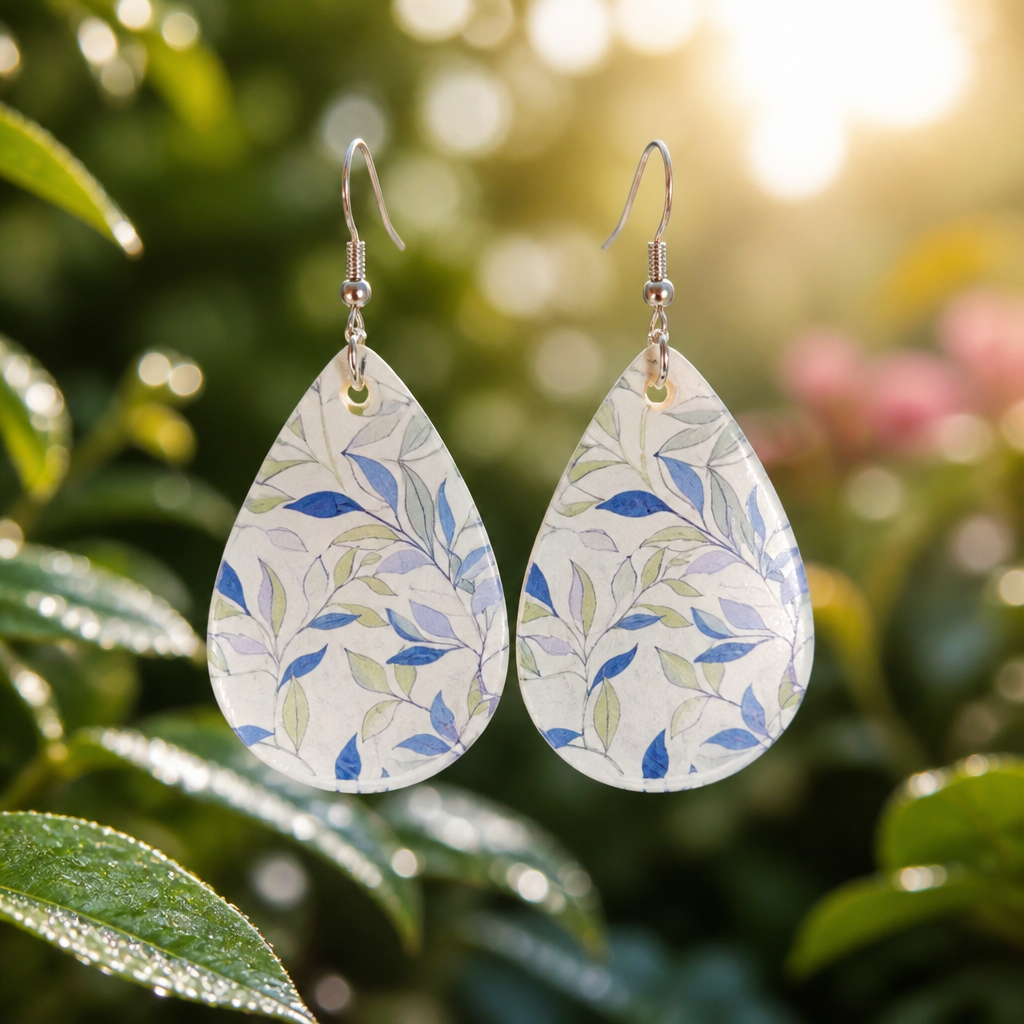 Blue Leaf Teardrop Earrings