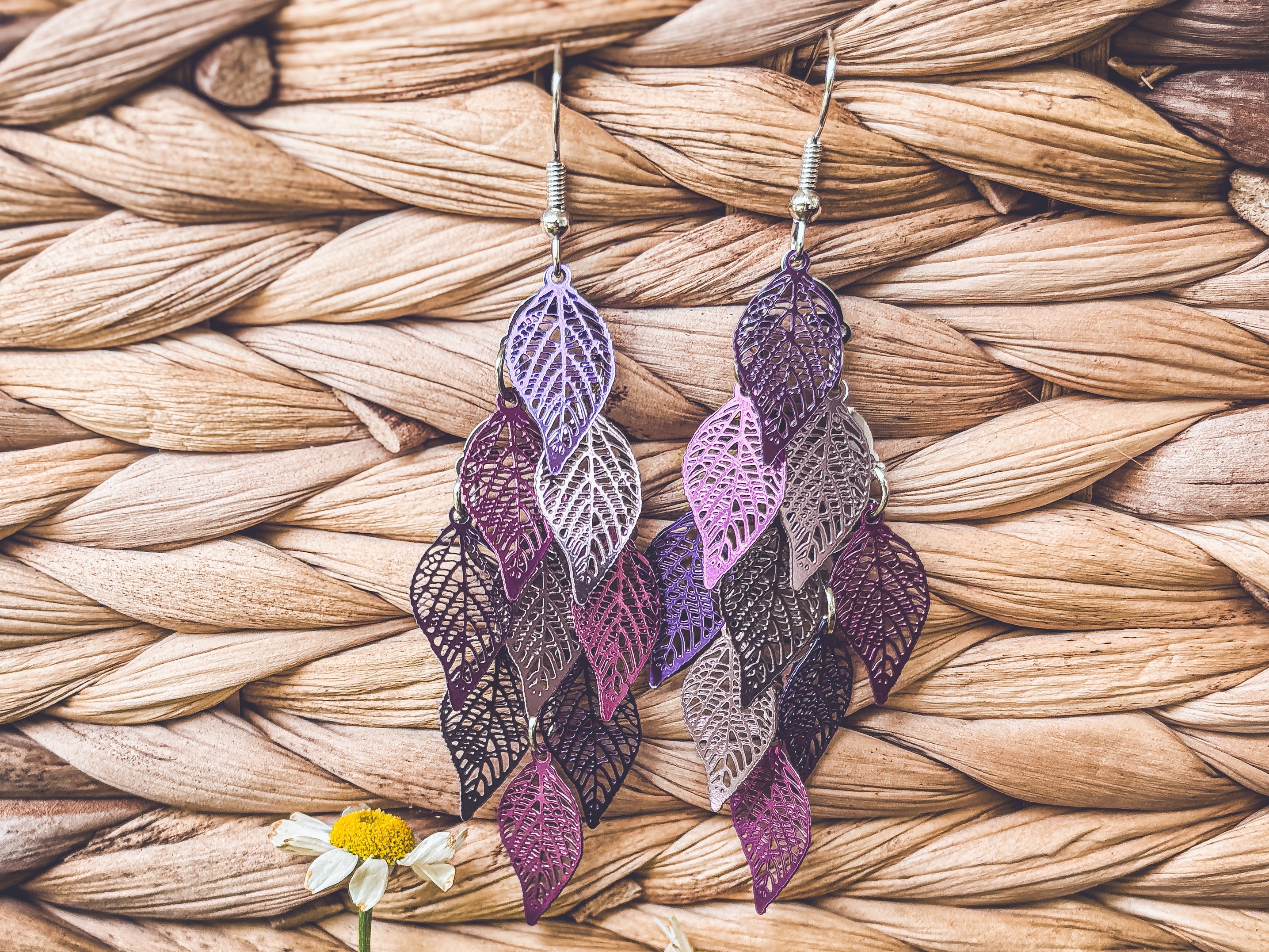Beautiful Purple Leaf Chandelier Earrings