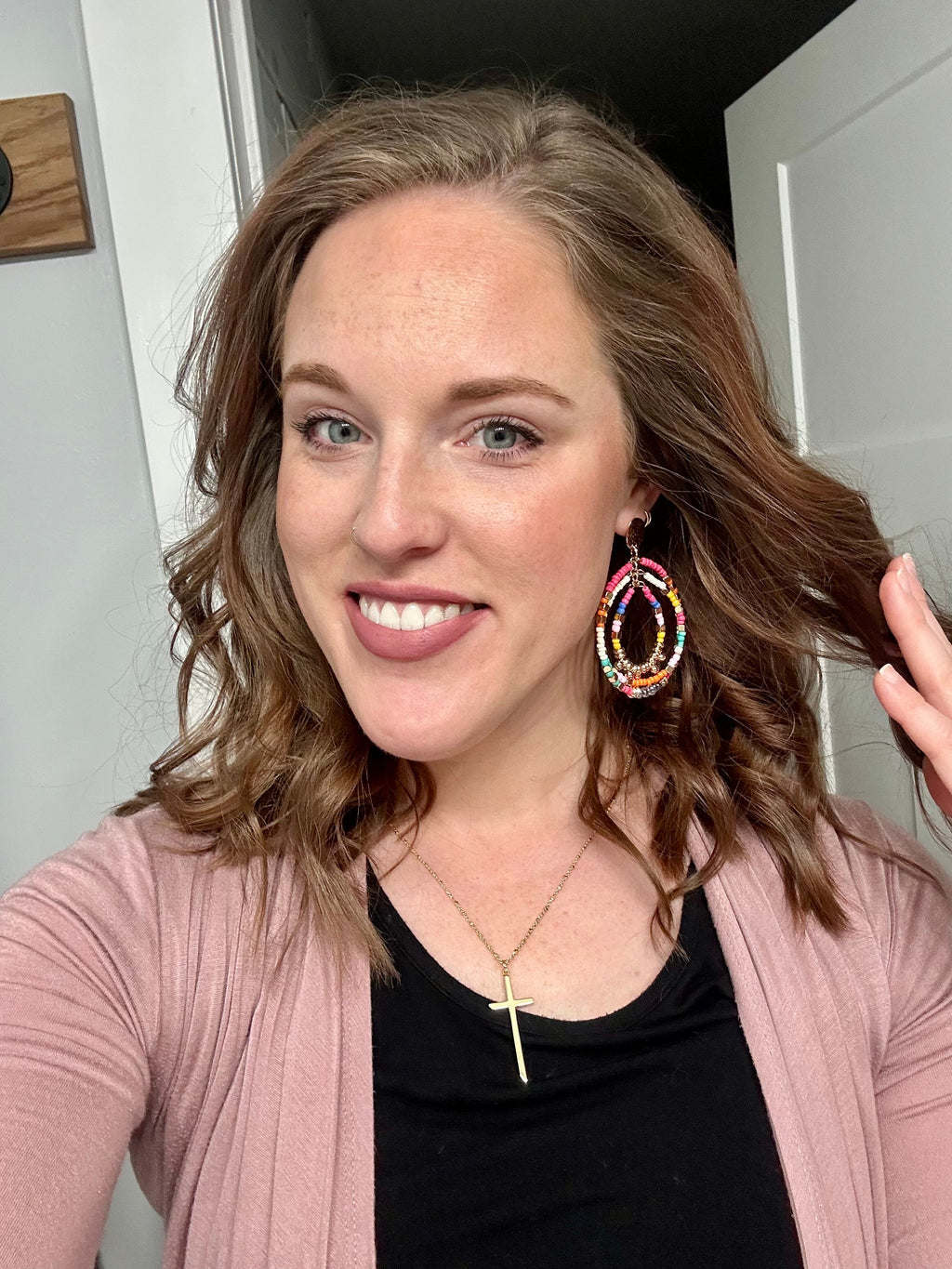 Beautiful Pink Beaded Statement Earrings
