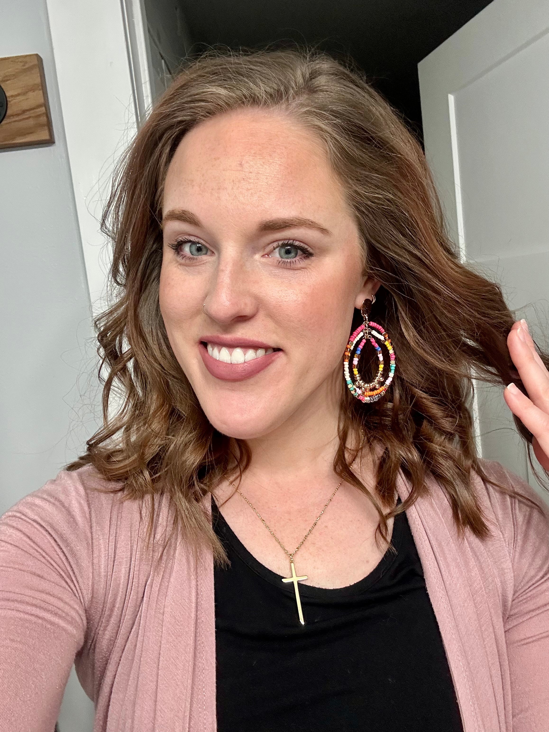 Beautiful Pink Beaded Statement Earrings