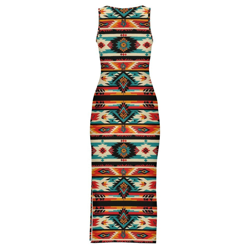 Baha Ranch Santa Fe Sleeveless Bodycon Side Slit Western Maxi Long Dress