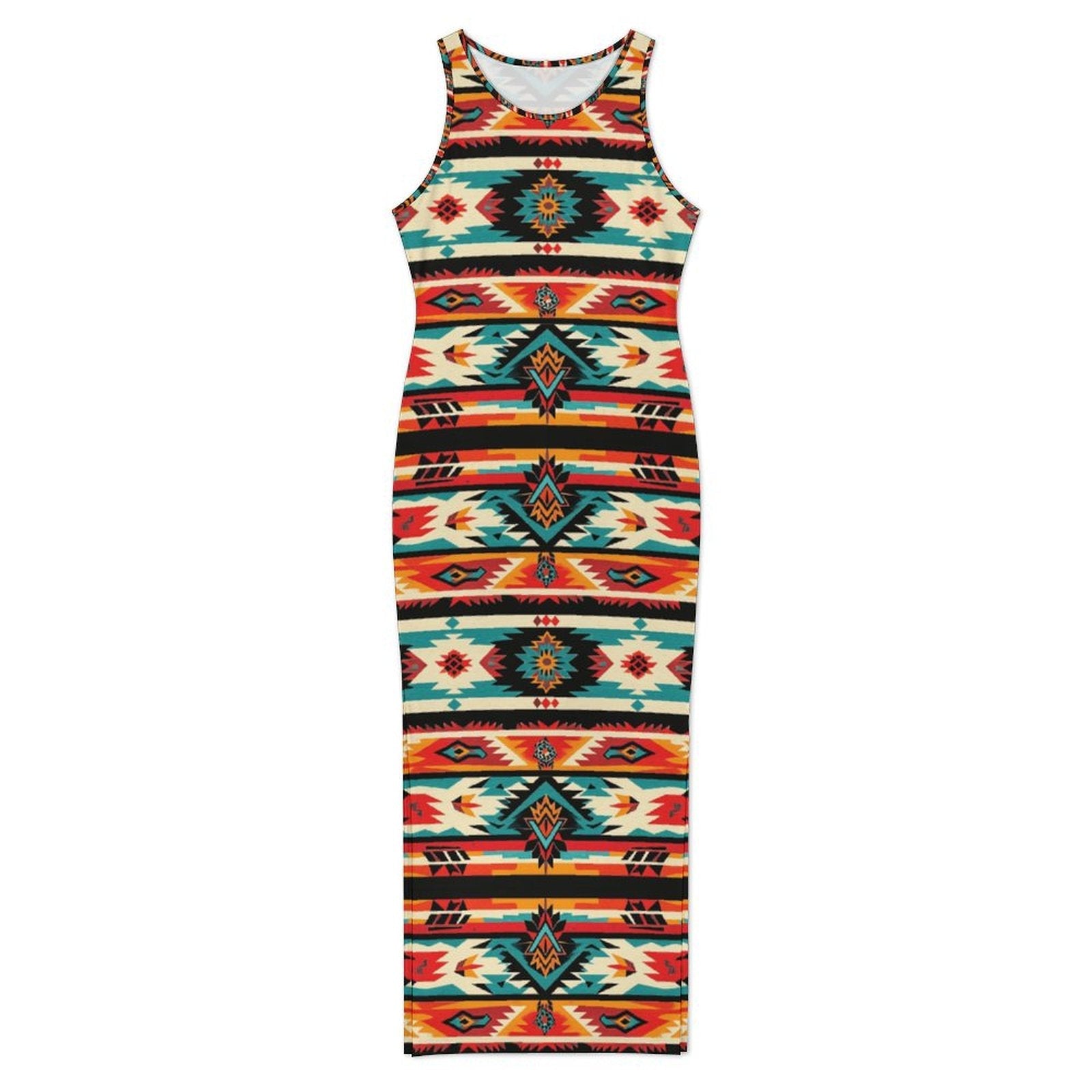 Baha Ranch Santa Fe Sleeveless Bodycon Side Slit Western Maxi Long Dress