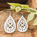 Beautiful White Wood Laser Cut Drop Earrings
