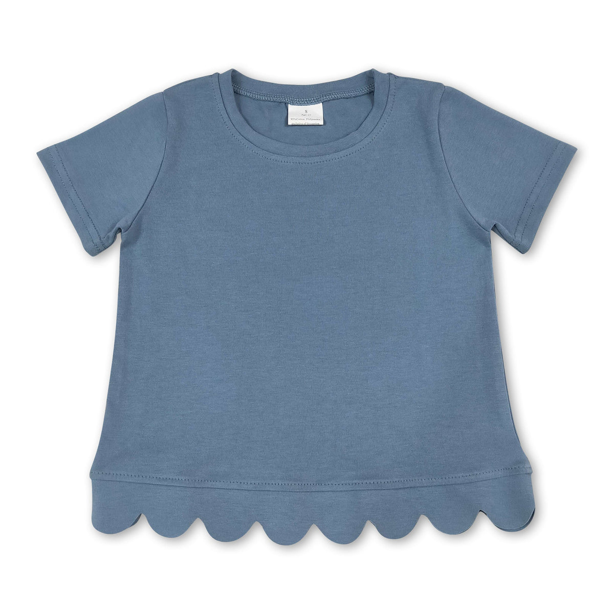 Short sleeves blue cotton scallop kids girls top