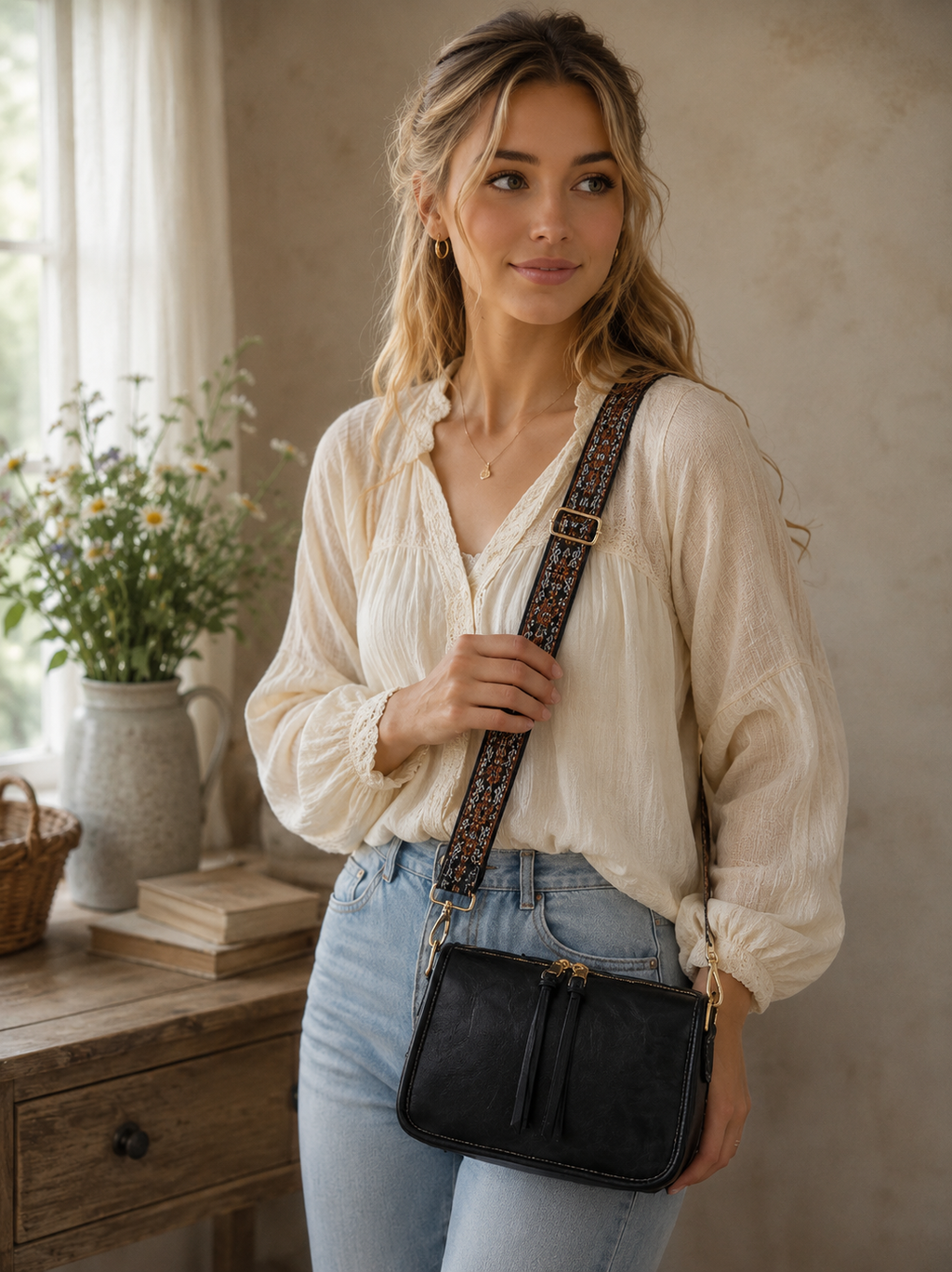 Bohemian Wide Shoulder Strap Crossbody Bag