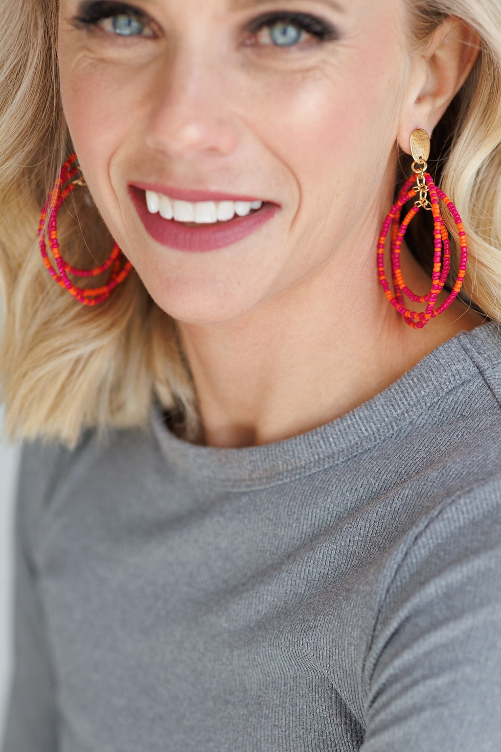 Beautiful Pink Beaded Statement Earrings