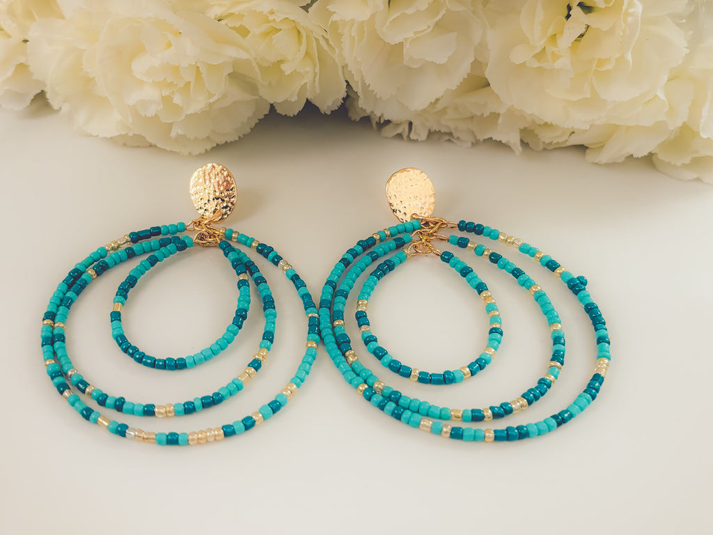 Beautiful Turquoise Beaded Statement Earrings
