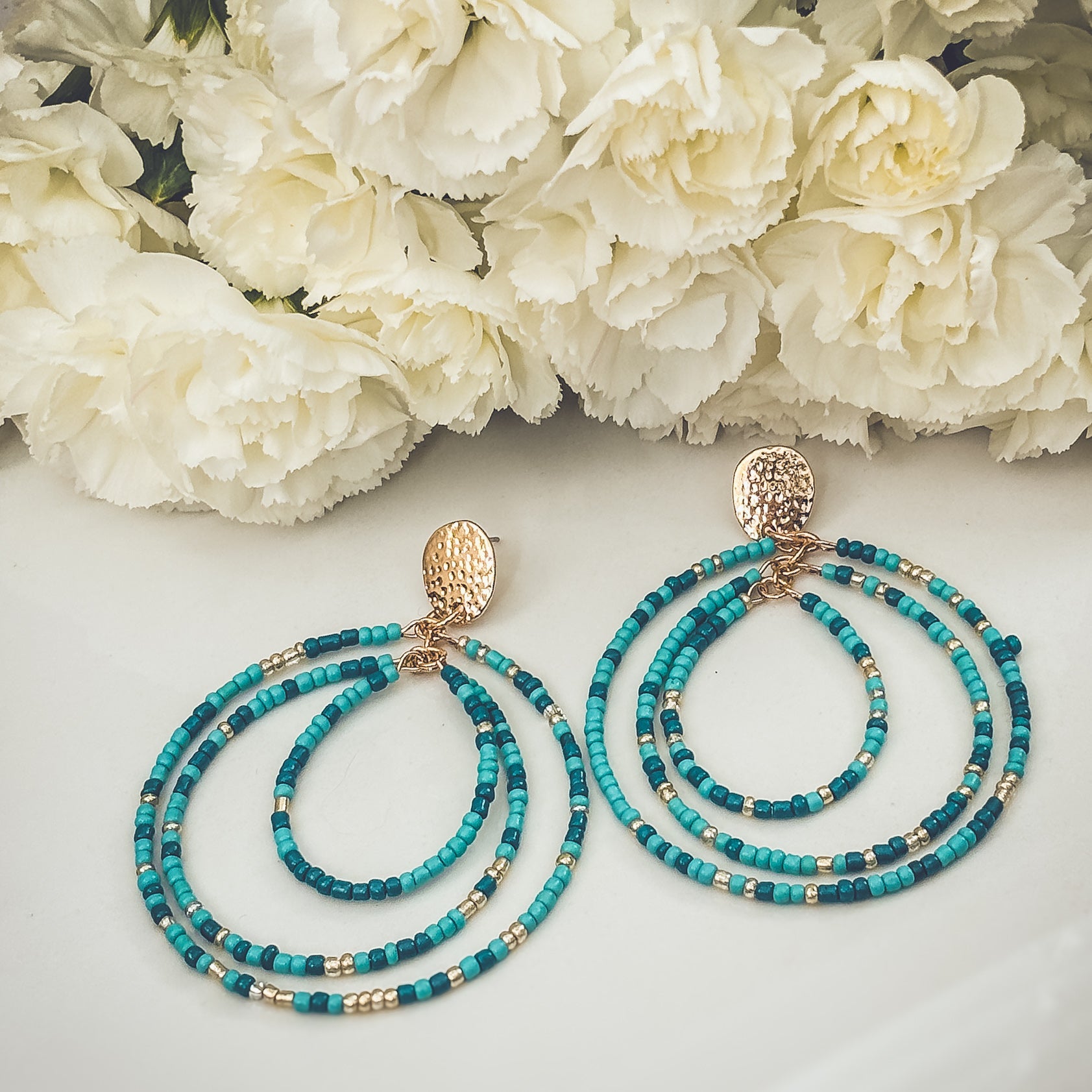Beautiful Turquoise Beaded Statement Earrings