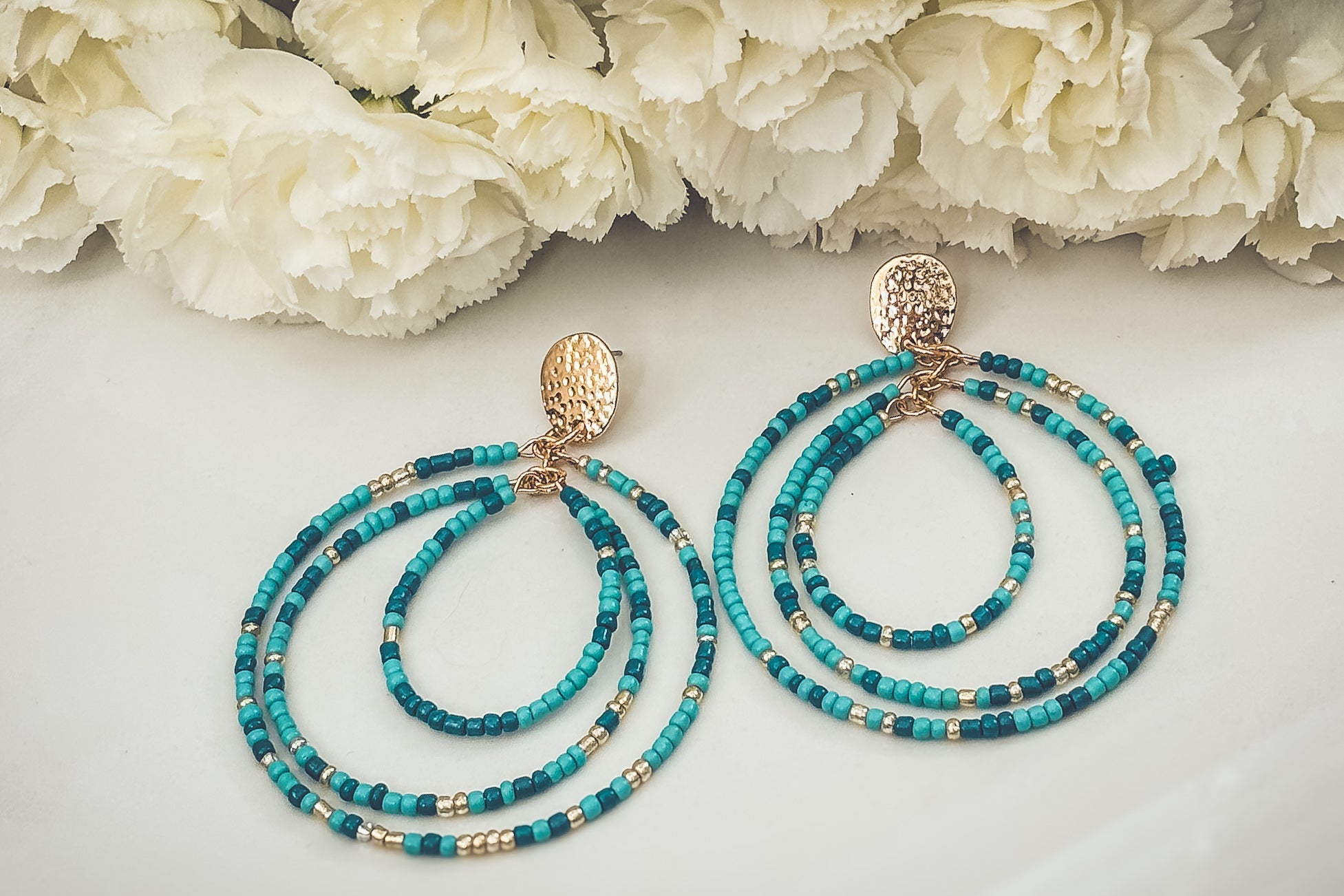 Beautiful Turquoise Beaded Statement Earrings