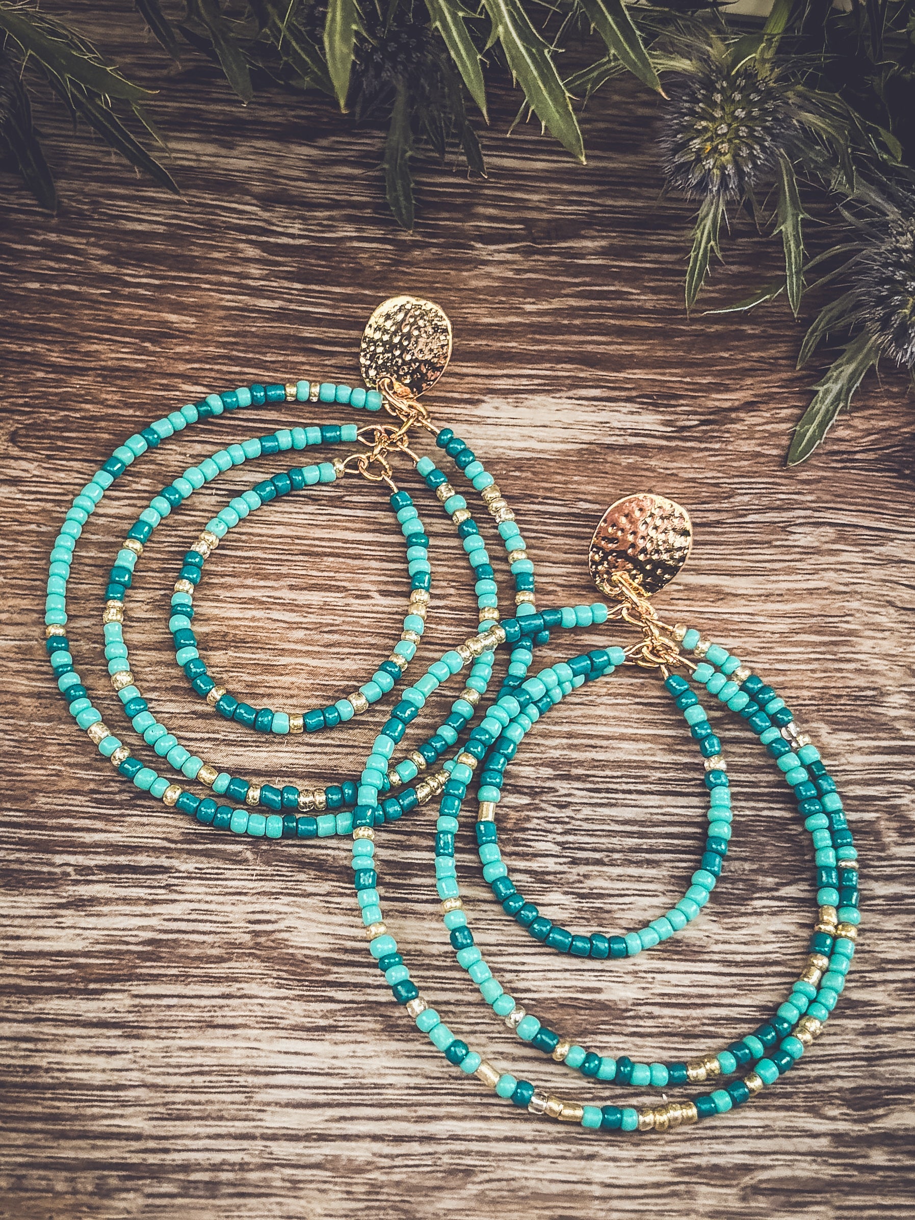 Beautiful Turquoise Beaded Statement Earrings