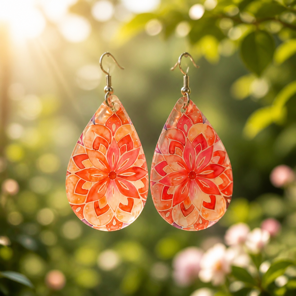 Orange Sunburst Sublimation Acrylic Earrings