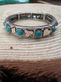 Western Playing Card Stretch Bracelet with Faux Turquoise Accents