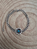 Western Flower & Faux Turquoise Cuban Chain Bracelet — with Extender