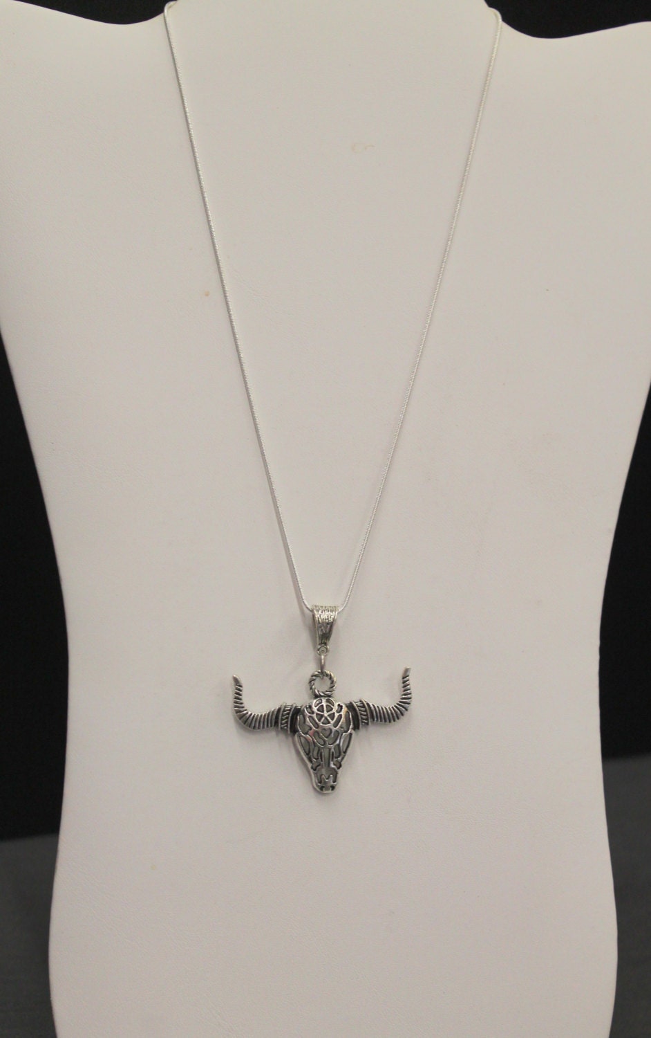 Grab The Bull By The Horns Pendant on Silver Necklace, Cow Horns Jewelry, Bull Horns Jewelry Gift For Her, Cowgirl Southwestern Style