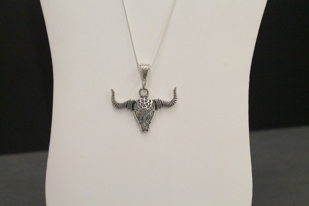 Grab The Bull By The Horns Pendant on Silver Necklace, Cow Horns Jewelry, Bull Horns Jewelry Gift For Her, Cowgirl Southwestern Style