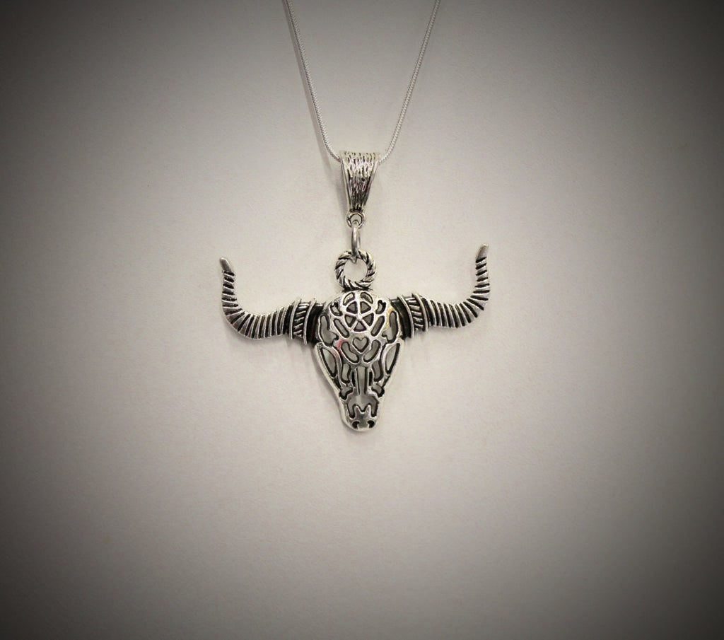 Grab The Bull By The Horns Pendant on Silver Necklace, Cow Horns Jewelry, Bull Horns Jewelry Gift For Her, Cowgirl Southwestern Style