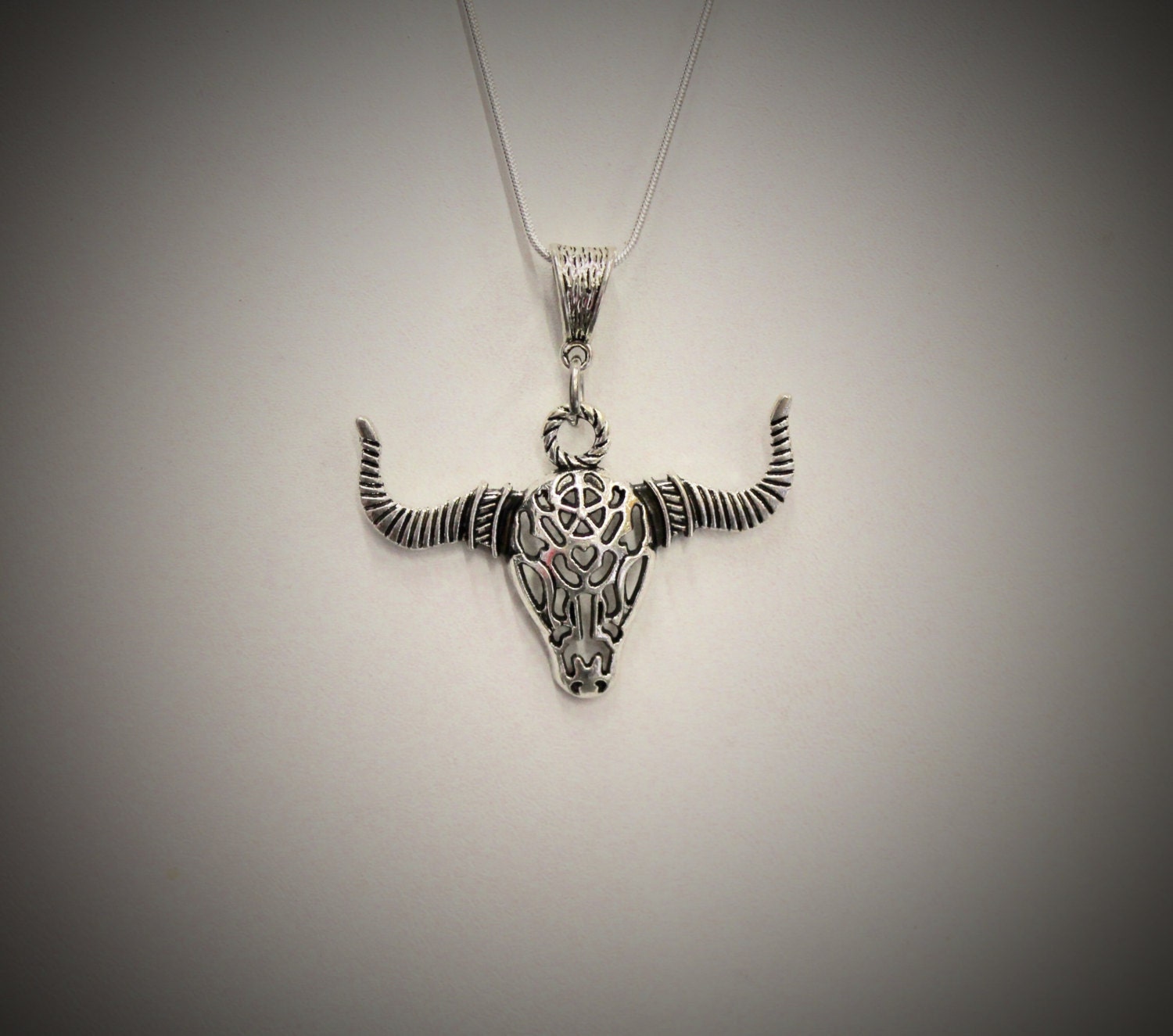 Grab The Bull By The Horns Pendant on Silver Necklace, Cow Horns Jewelry, Bull Horns Jewelry Gift For Her, Cowgirl Southwestern Style