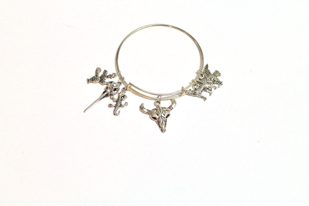 Southwestern Jewelry Expanding Bangle Charm Bracelet, Gift For Her,  Girlfriend Gift, Silver Bracelet, Cactus Jewelry Gift, Country Gift