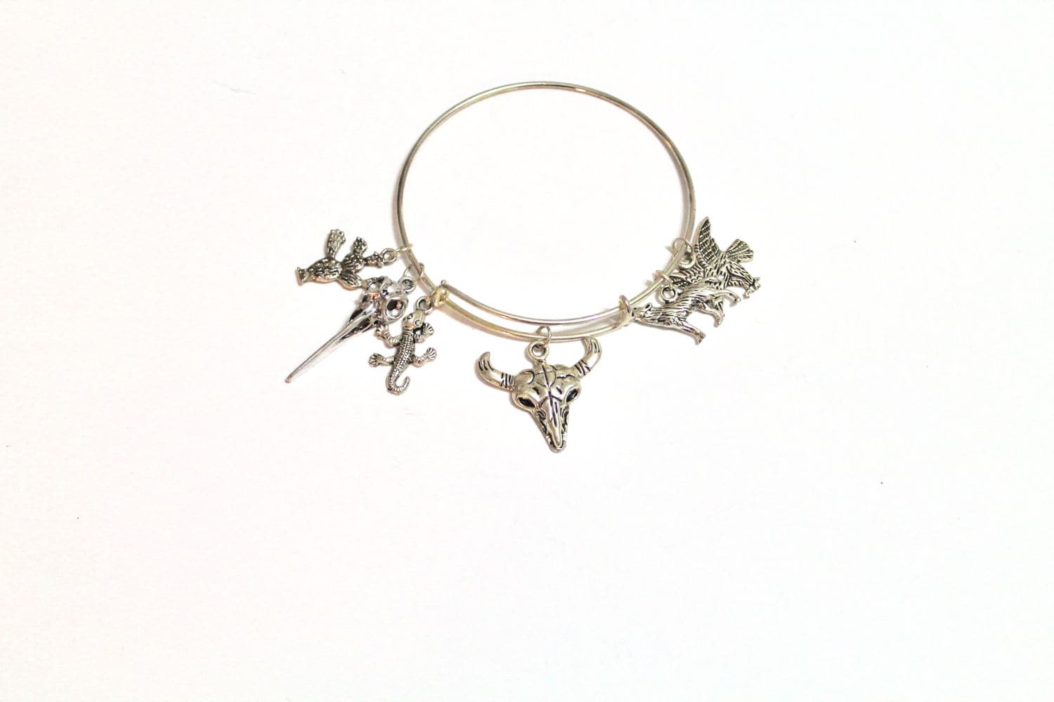 Southwestern Jewelry Expanding Bangle Charm Bracelet, Gift For Her,  Girlfriend Gift, Silver Bracelet, Cactus Jewelry Gift, Country Gift