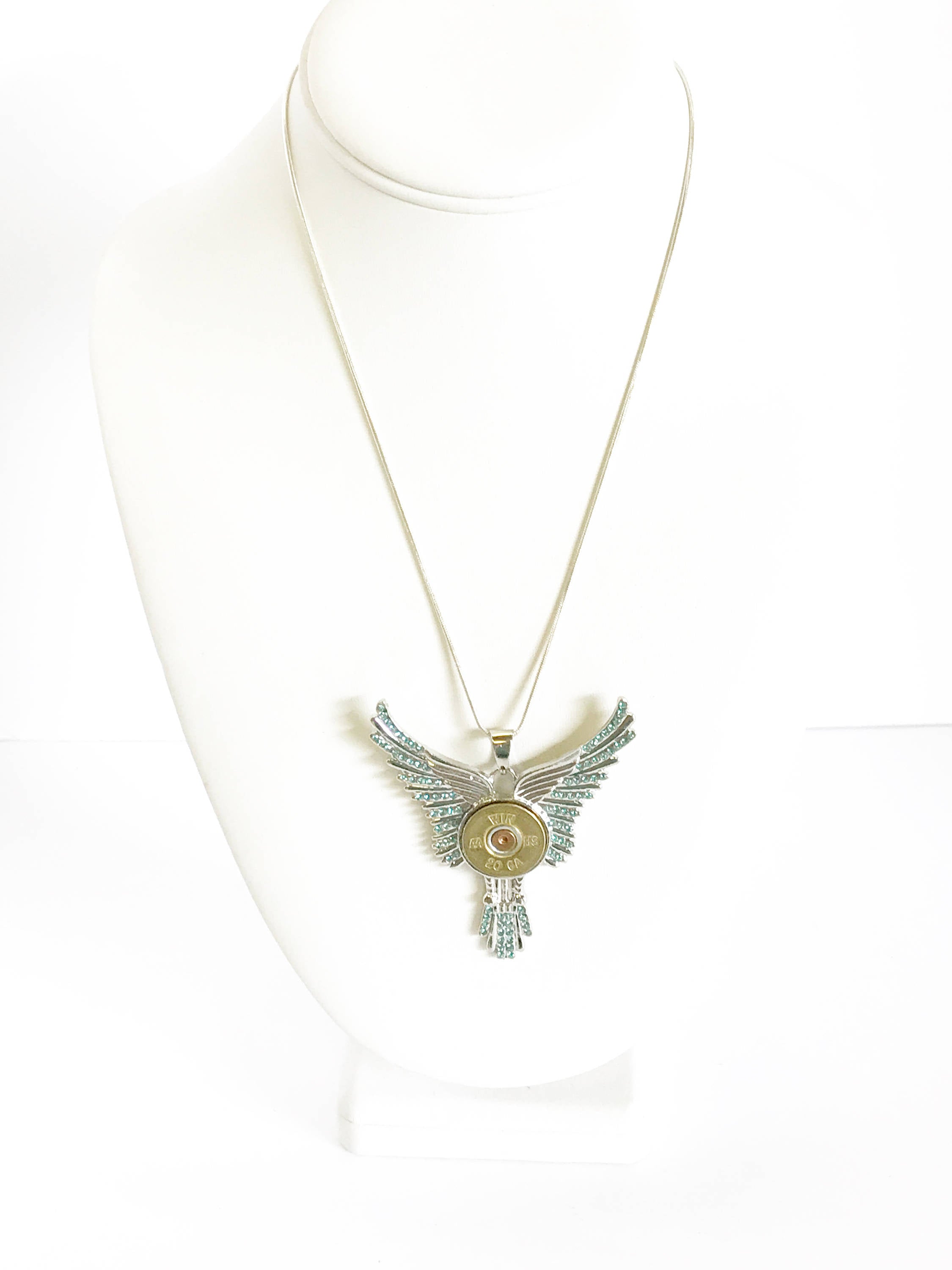 Statement Shotgun Shell Necklace, Bird Wings 20 Gauge Pendant Gift For Her, Shooting Sports Jewelry Gift, Southwestern Style Wife Jewelry