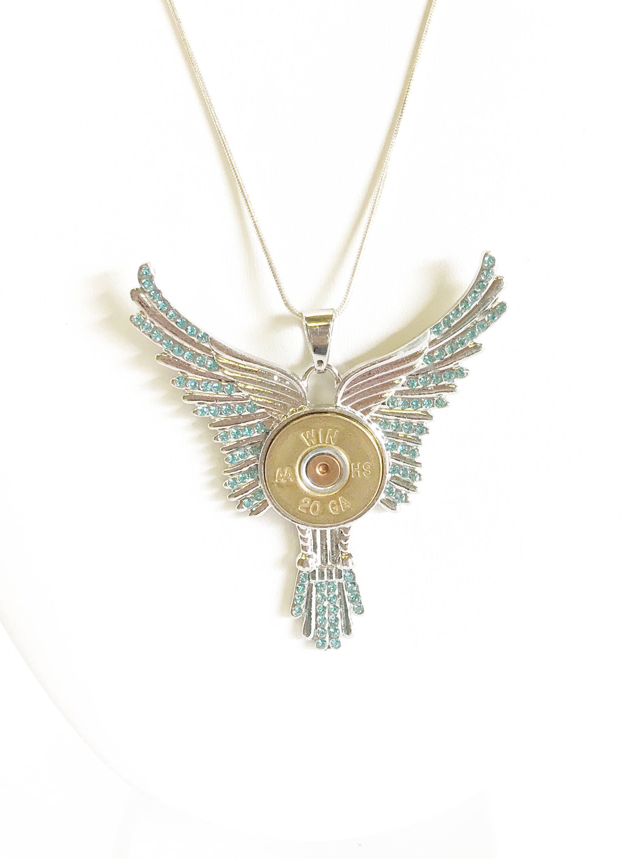 Statement Shotgun Shell Necklace, Bird Wings 20 Gauge Pendant Gift For Her, Shooting Sports Jewelry Gift, Southwestern Style Wife Jewelry