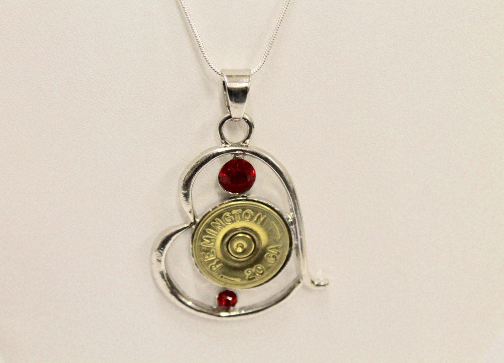 Shotgun Shell Jewelry, Red Stone Silver Heart Shotgun Shell Necklace, Shooting Sports Gift For Her, Girlfriend Gift, Southwestern Style Gift