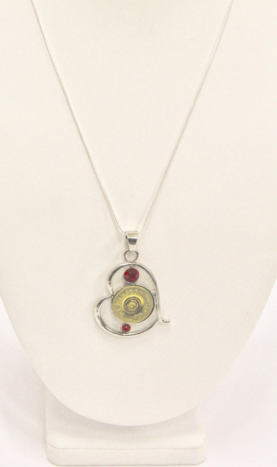 Shotgun Shell Jewelry, Red Stone Silver Heart Shotgun Shell Necklace, Shooting Sports Gift For Her, Girlfriend Gift, Southwestern Style Gift