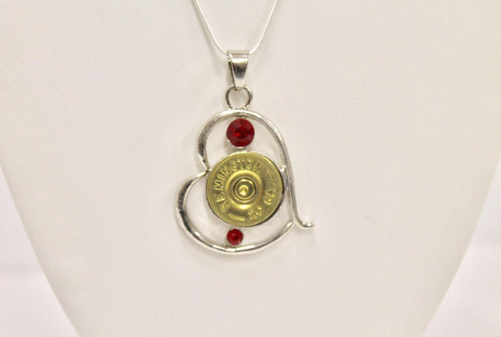 Shotgun Shell Jewelry, Red Stone Silver Heart Shotgun Shell Necklace, Shooting Sports Gift For Her, Girlfriend Gift, Southwestern Style Gift