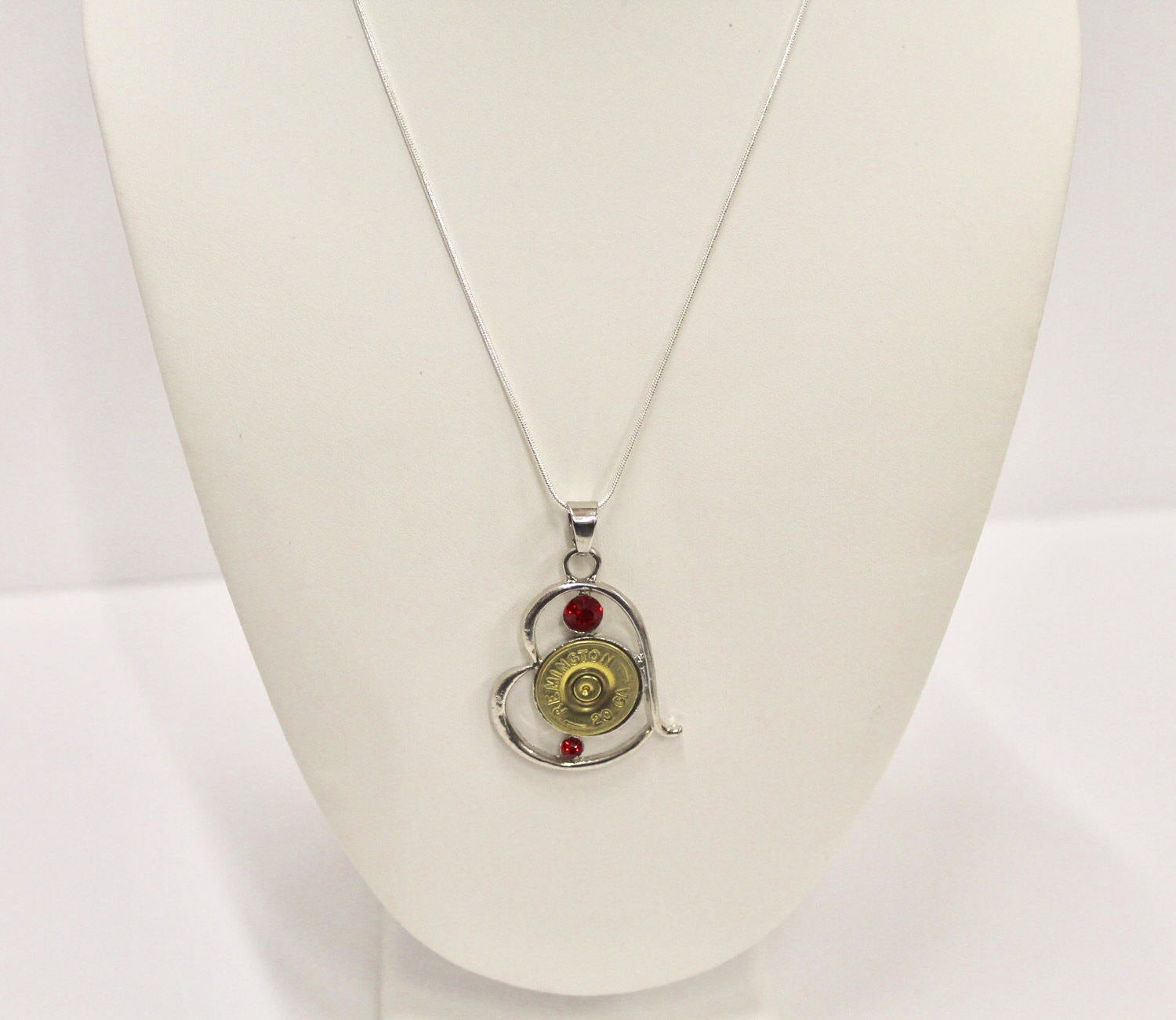 Shotgun Shell Jewelry, Red Stone Silver Heart Shotgun Shell Necklace, Shooting Sports Gift For Her, Girlfriend Gift, Southwestern Style Gift