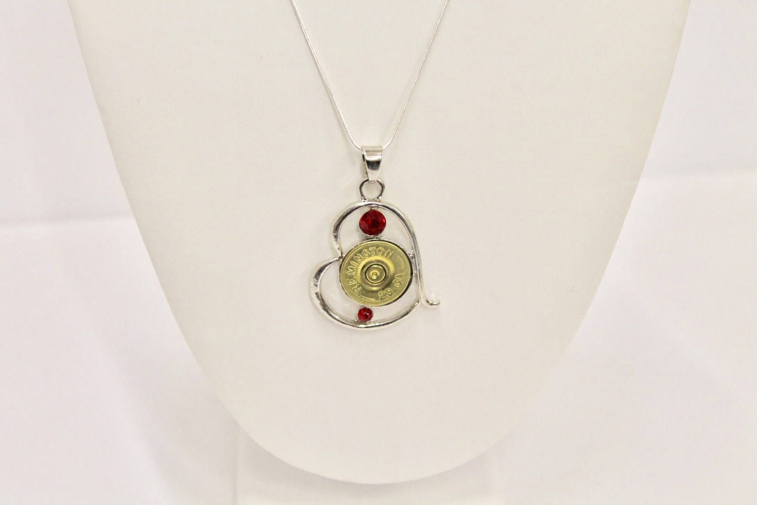 Shotgun Shell Jewelry, Red Stone Silver Heart Shotgun Shell Necklace, Shooting Sports Gift For Her, Girlfriend Gift, Southwestern Style Gift