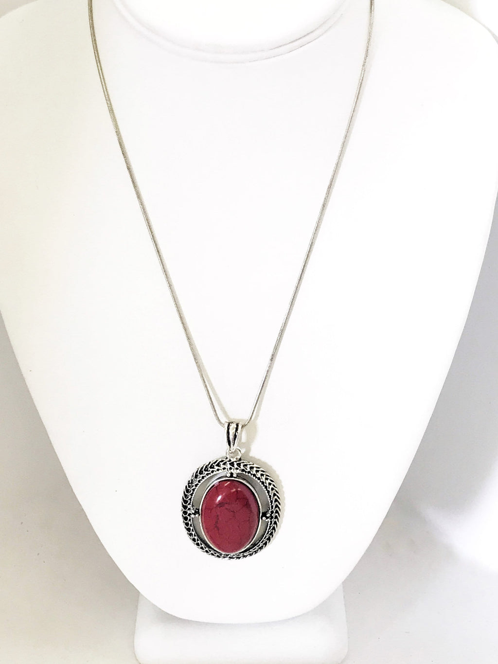 Red Pendant Necklace, Southwestern Style Necklace, Statement Necklace, Simulated-Stone Red Pendant, Gift For Her, Wife Jewelry Gift